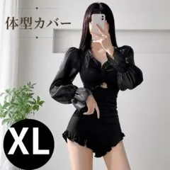 XLサイズ 水着 黒 体型カバー ワンピース風 韓国 オフショル風　着痩せのサムネイル