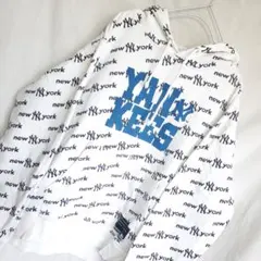 MLB ニューヨークヤンキース プルオーバーパーカー ネイビー総柄 野球 ロゴ