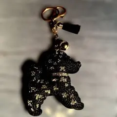 プードル キーホルダー ブラック ラインストーン