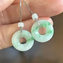 ミャンマー産 天然本翡翠　A貨　陽緑　ドーナツ型 チェーンピアス　S925