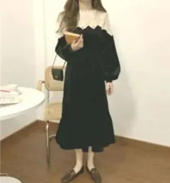 ベロアロングワンピース レース