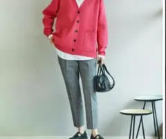 グローバルワーク ウツクシルエット テーパードパンツ グレーチェック