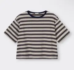GU ワイドフィット マルチボーダー 半袖Tシャツ 5分袖 ネイビー XLサイズのサムネイル