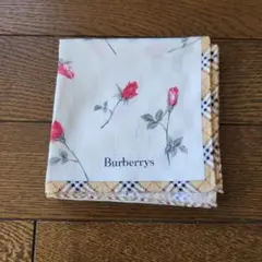 バーバリー、白地、薔薇柄、大判ハンカチ
