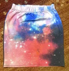 宇宙柄♦︎ショート丈スカート◆ 伸縮性ニット コスモ　トライバル Ｓのサムネイル