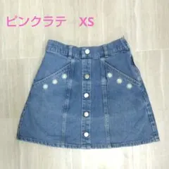 ピンクラテ　デニムブルー 台形スカート 150cm（XS）お花刺繍