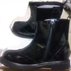レディース黒いジッパー付きショートレインブーツ　LL