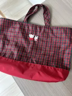 新品未使用♡familiarファミリア赤チェックトートバッグ刺繍ワッペン