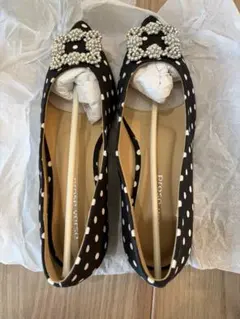 【新品】ドット柄ビジュー付きフラットシューズ M