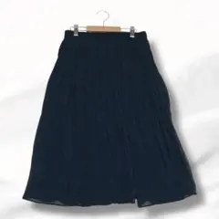美シルエット プリーツスカート L ミモレ丈 裏地有 ウエストゴム Z8983☆