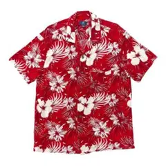 USA 古着 GEORGE 開襟 アロハシャツ レッド オープンカラーのサムネイル