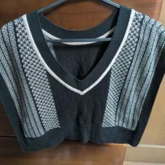 ブラック Vネック ニットベスト Fサイズ
