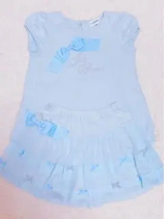 美品ジルスチュアートニューヨーク120水色リボンセットアップトップスフリルスカパ