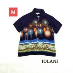 IOLANI イオラニ　花火柄アロハシャツ　和柄　レーヨン　開襟　M　手洗い可のサムネイル
