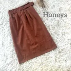 ハニーズ＊タイトロングスカート ベルト 可愛い オレンジ 春 無地 カラー S
