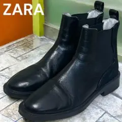 美品 ZARA WOMANサイドゴアブーツ レザー×スエード ブラック 23.5