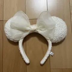 ミニー　カチューシャ　ホワイト　ツイード