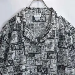 80〜90s アメリカ製 BonWorth モノトーン総柄 オープンカラーシャツ