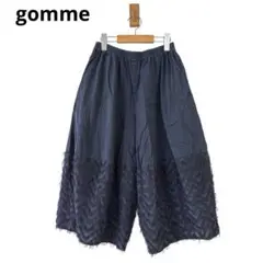 0881 gommeゴムレディースガウチョパンツネイビーウエストゴム異素材切替