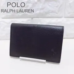 ラルフローレン　カードケース　名刺入れ　シボ革　レザー　黒×赤　ビジネス