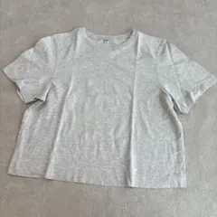 【美品】ユニクロ クロップドクルーネックT 半袖 グレー Mサイズ