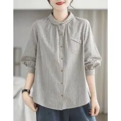 【最終価格】長袖　シャツ　レディース　XXLサイズ　ストライプ柄　　白