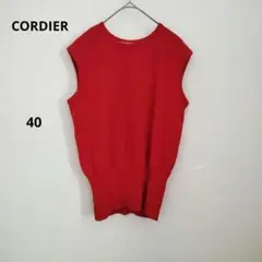 CORDIER 綿100% レッド ノースリーブ トップス 夏 L 無地