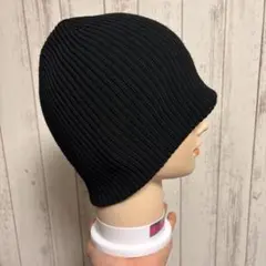 リブ編みニット帽　ビーニー　ブラック　GU