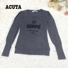 s.1023【アクータ】長袖カットソー 英字 ラメ トレーナー ダークグレー