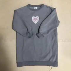 デビラボ プリント 裏起毛 長袖ワンピース グレー ハート柄刺繍