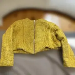 イエロー クロップド ジップアップ カーディガン