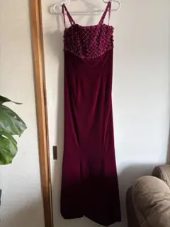 桂由美 YUMI KATSURA 赤ベロア 胸元スパンコールマーメイドドレス