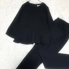 新品【ドレスラボ】洗える ウエスト切替ペプラムトップス・パンツ セットアップ M