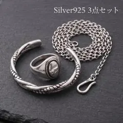 シグネットリング S925 16号 ネックレス70cm 捻りバングル 3点セット