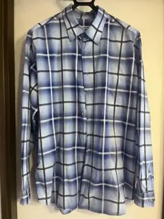 青系チェック柄 長袖シャツ