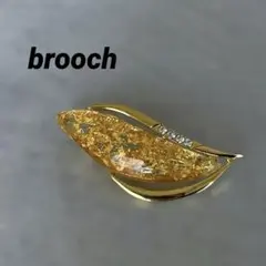 金箔ブローチ　リーフモチーフ　ストーン　ゴールド　ヴィンテージ