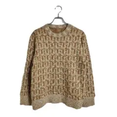 レトロ感 ニットセーター L相当 ブラウン 幾何学柄 かわいい 秋冬 おでかけ