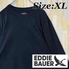 Eddie Bauer クルーネック ワンポイントロゴ Tシャツ 長袖 ブラック