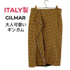 ​イタリア製　GILMAR ギンガムチェック ビジュー スカート イエロー 38のサムネイル