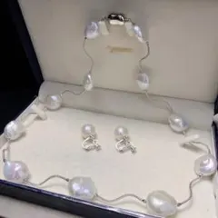 天然淡水バロックパール ネックレス＆ピアス 大粒 変形パール アート系 