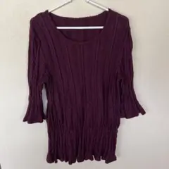 パープル リブ編みニット