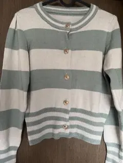 ボーダーニットカーディガン 長袖 グリーン