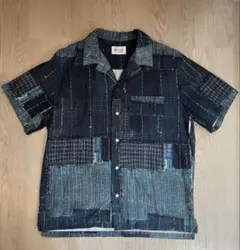 KUON Boro Printed Camp Collar Shirt NAVY
