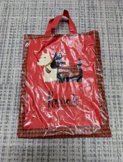 ハロッズ 赤いタータンチェック柄 犬のプリント入りPVCトートバッグ