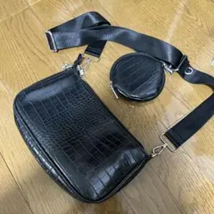 ブラックショルダーバッグ クロコダイル風のサムネイル
