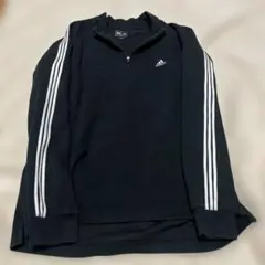 adidas ハーフジップ　スウェット　トレーナー　刺繍ロゴ　3ストライプ　古着