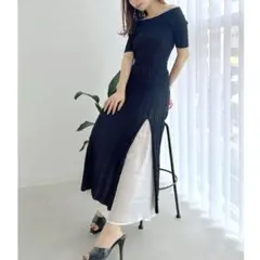 RESEXXY リゼクシー✨オフショルダープリーツニットワンピース ブラック F