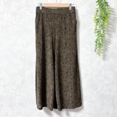 ★ヴィンテージ調 花柄ワイドパンツ 裏地付 ブラウン おしゃれボトム