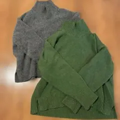 UNIQLO タートルネックニットセーター グリーン・グレー2枚セット