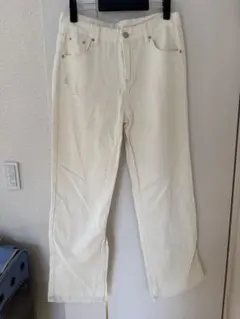ホワイト ストレートレッグデニム L
